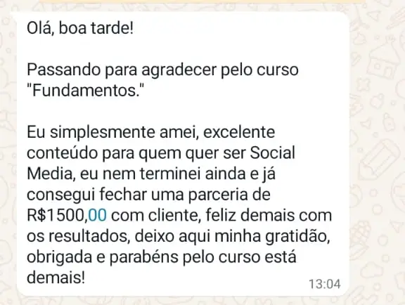 Depoimento de aluna por mensagem