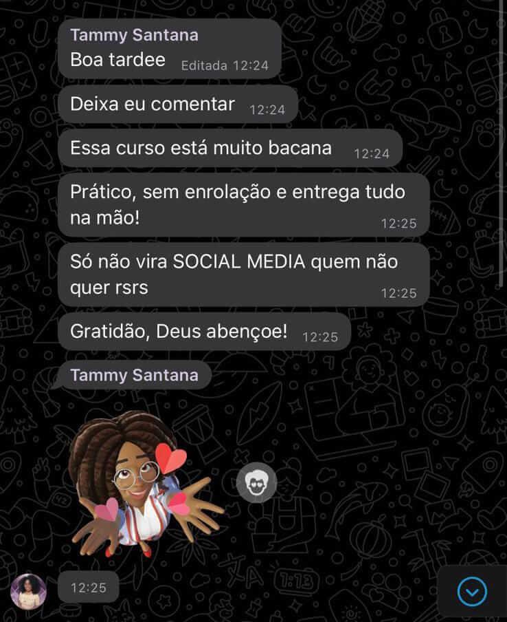 Depoimento de aluna por mensagem
